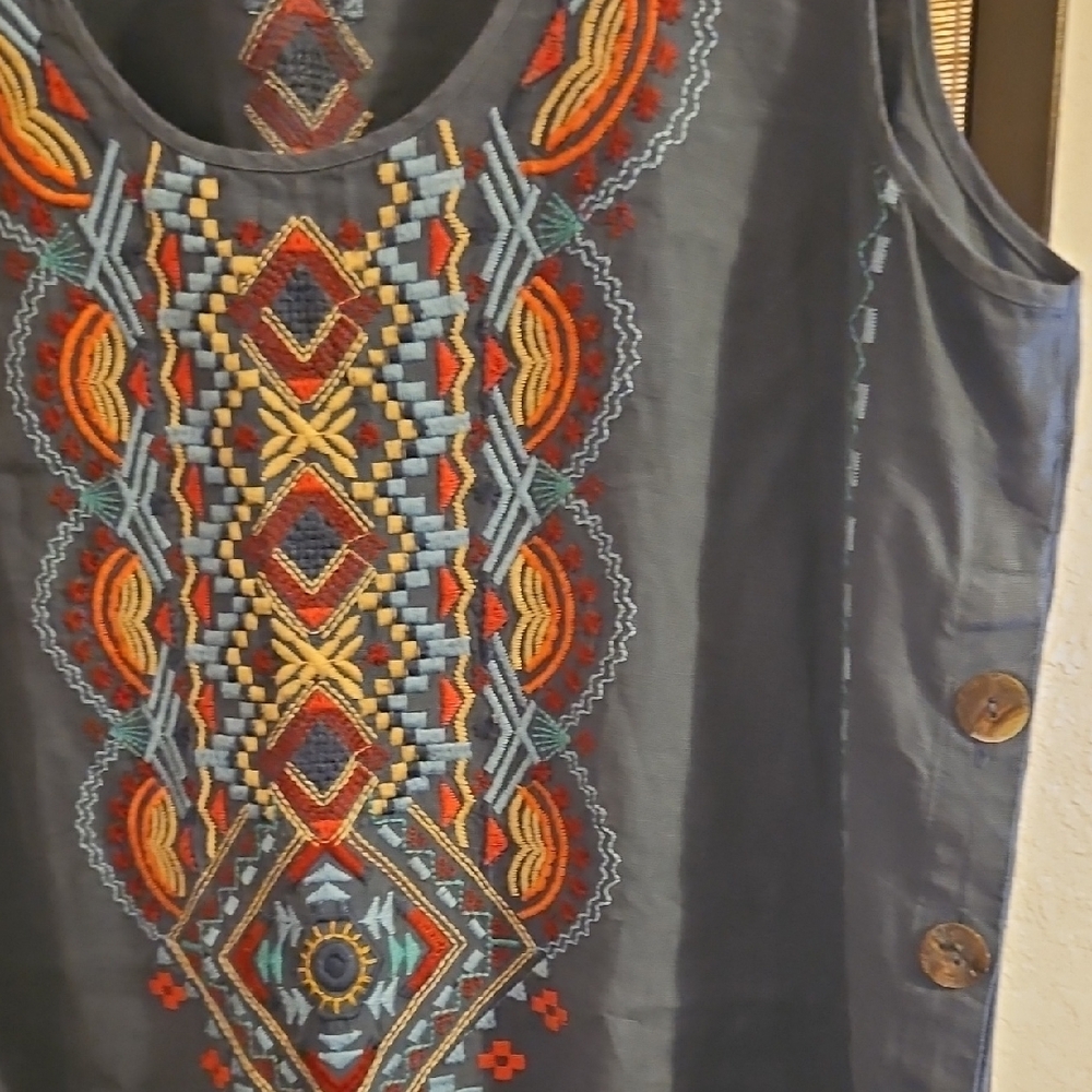 Johnny Was Multicolor Embroidered Linen Dress - Picture 4 of 10